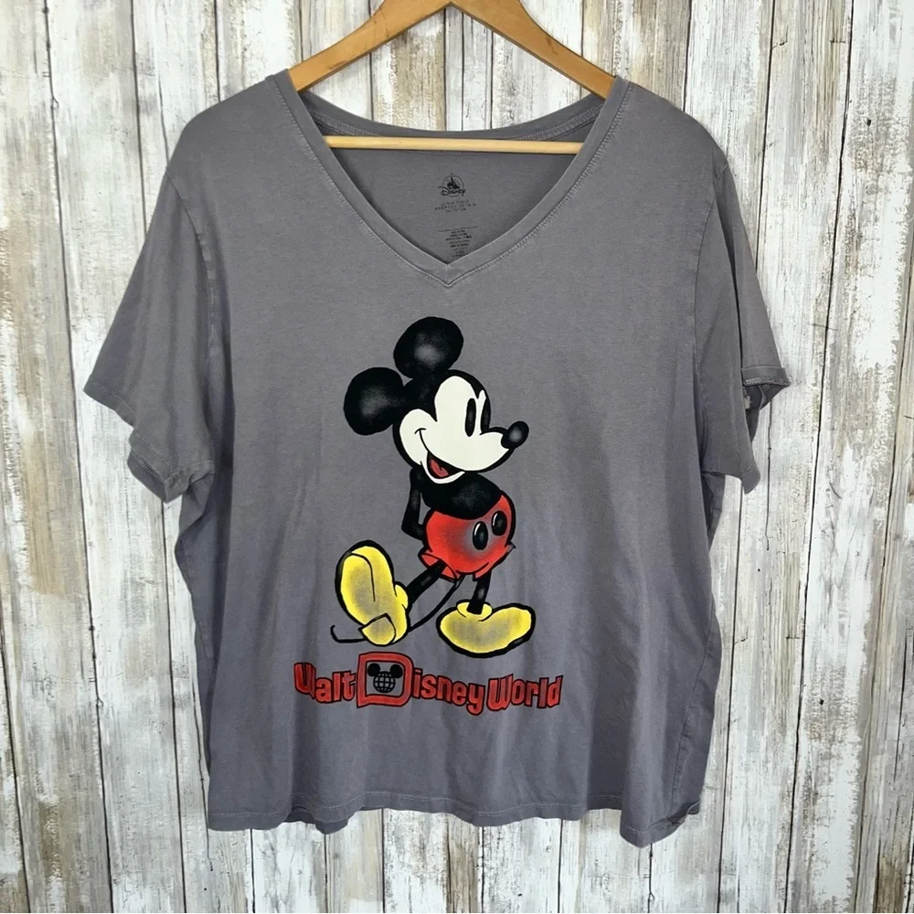 Disney Mickey Dark Grey Distressed Disney World Tee Women’s 1X - Picture 1 of 4